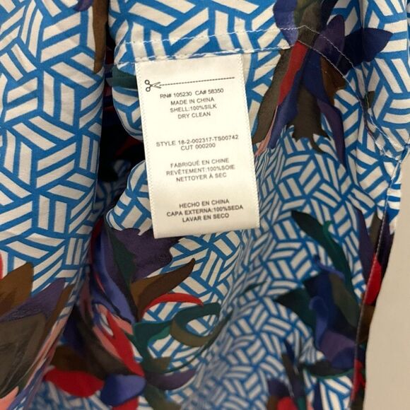 Equipment Femme 100% Silk Floral Blouse Size Small Blue Geometric Artsy - Picture 4 of 5